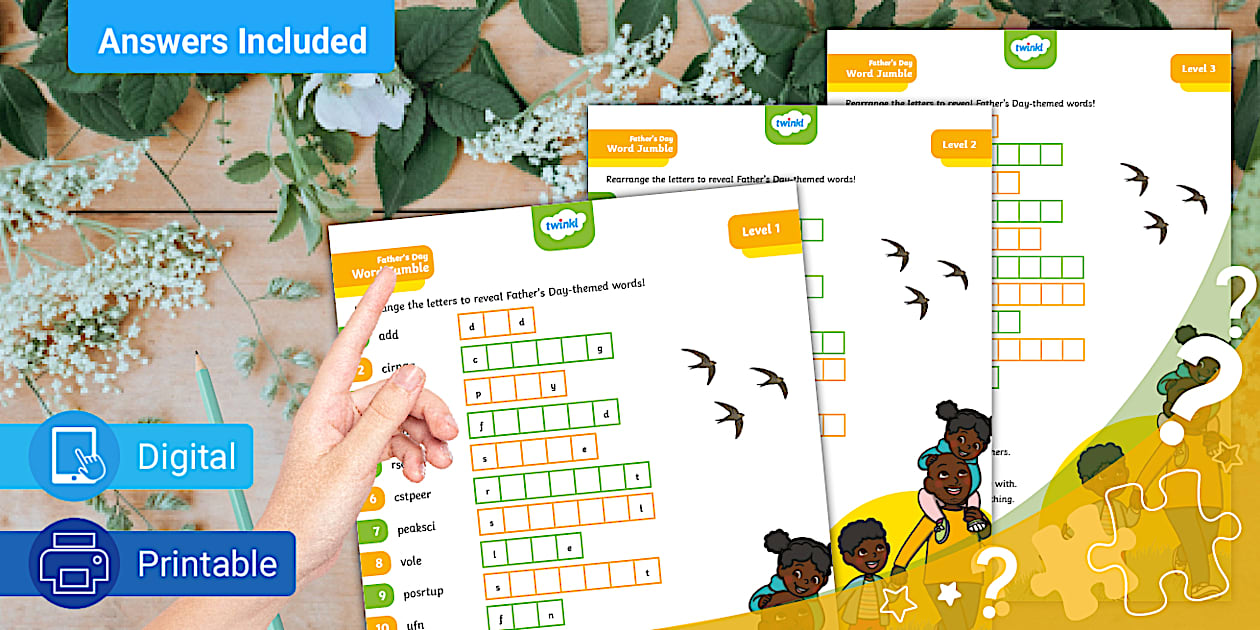 Father's Day Word Jumble Puzzle - AL - Kids - Twinkl Puzzled