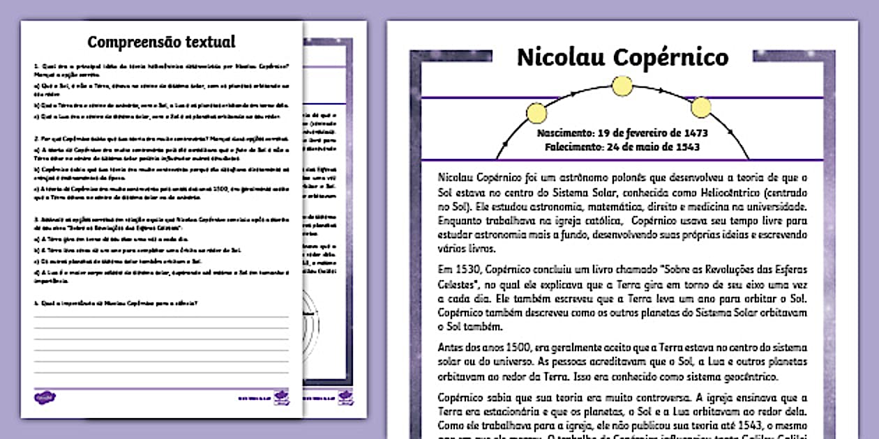 Nicolau Copérnico - Leitura e compreensão de texto