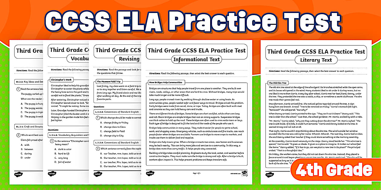 Fourth Grade English Language Arts Practice Tests Pack