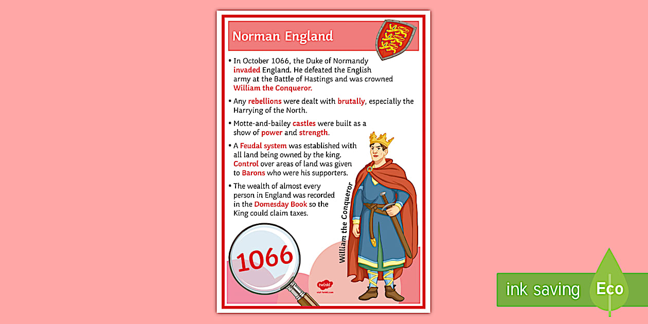 Humanities Display (History): Norman England A4 Display Poster