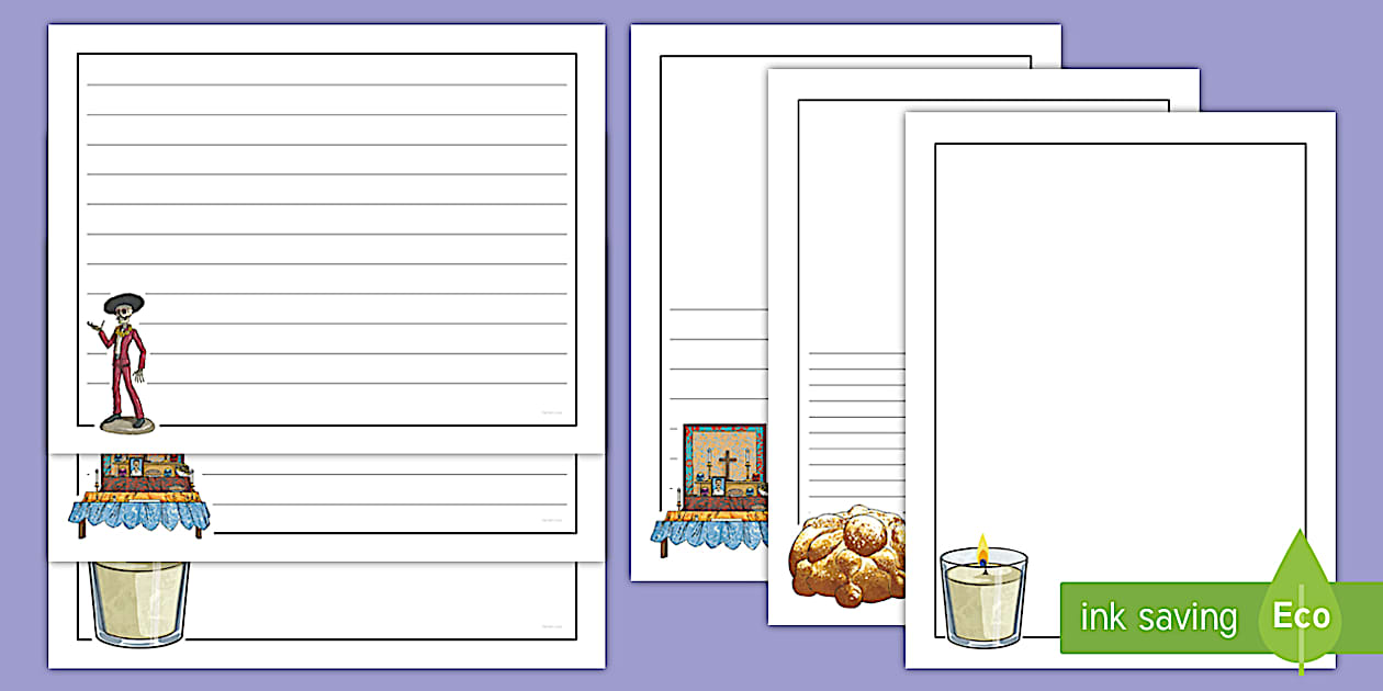 Editable Blank and Lined Journal Writing Pages Day of the Dead Border