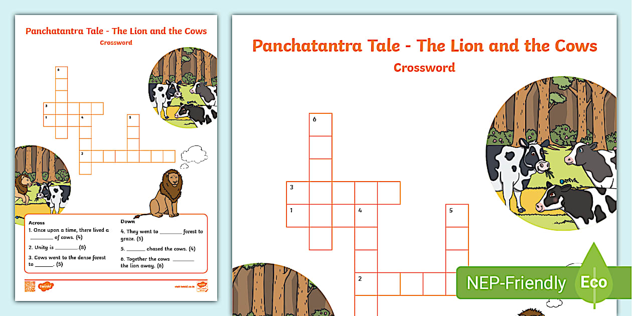 Panchatantra Tale The Lion and the Cows Crossword Twinkl