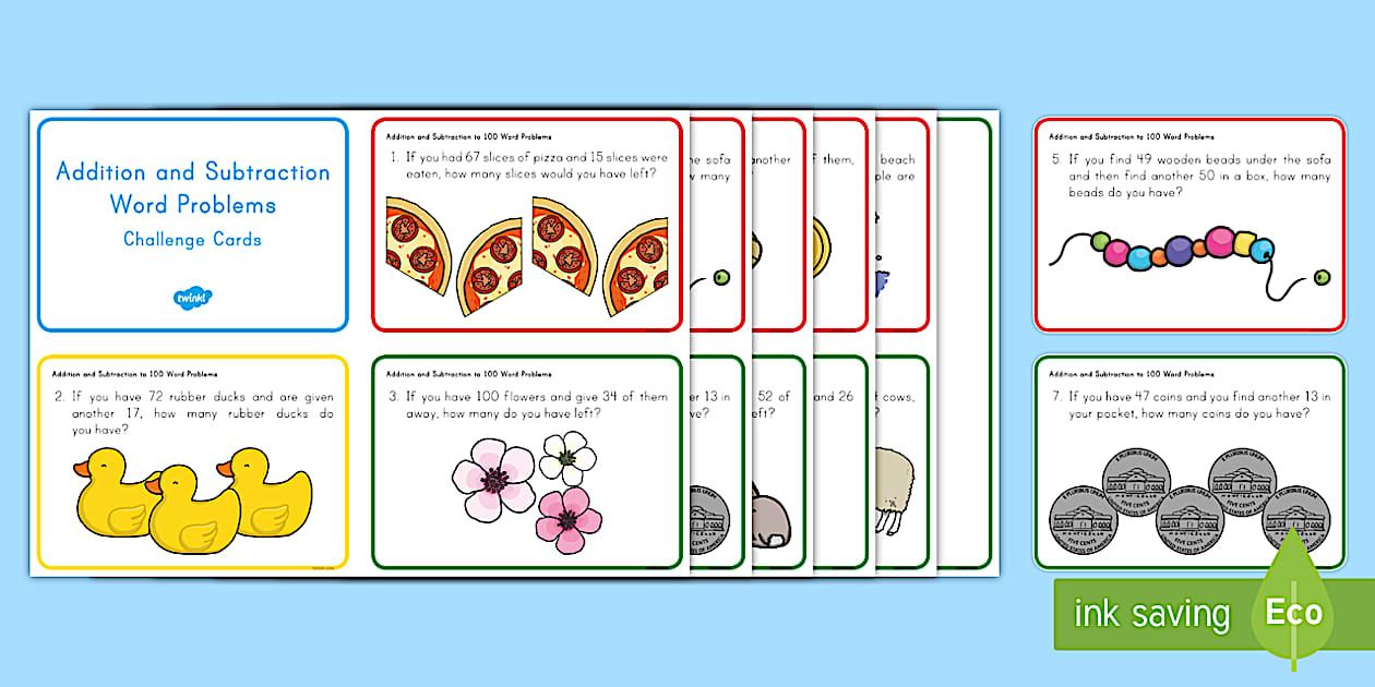 Editable Addition and Subtraction Within 100 Challenge Cards for 1st ...