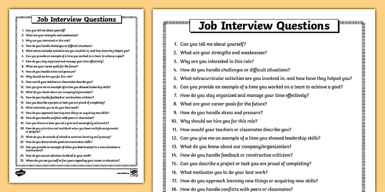 Job Interview Questions (teacher made) - Twinkl