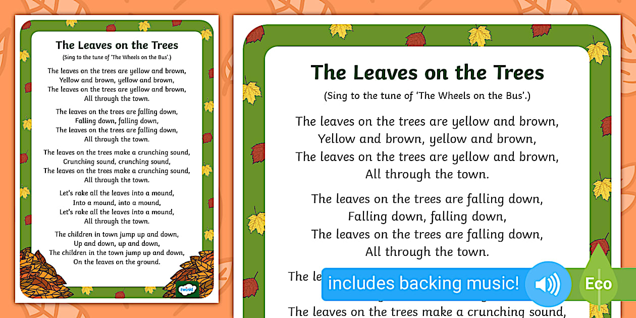 Black and White The Leaves on the Trees Rhyme (teacher made)