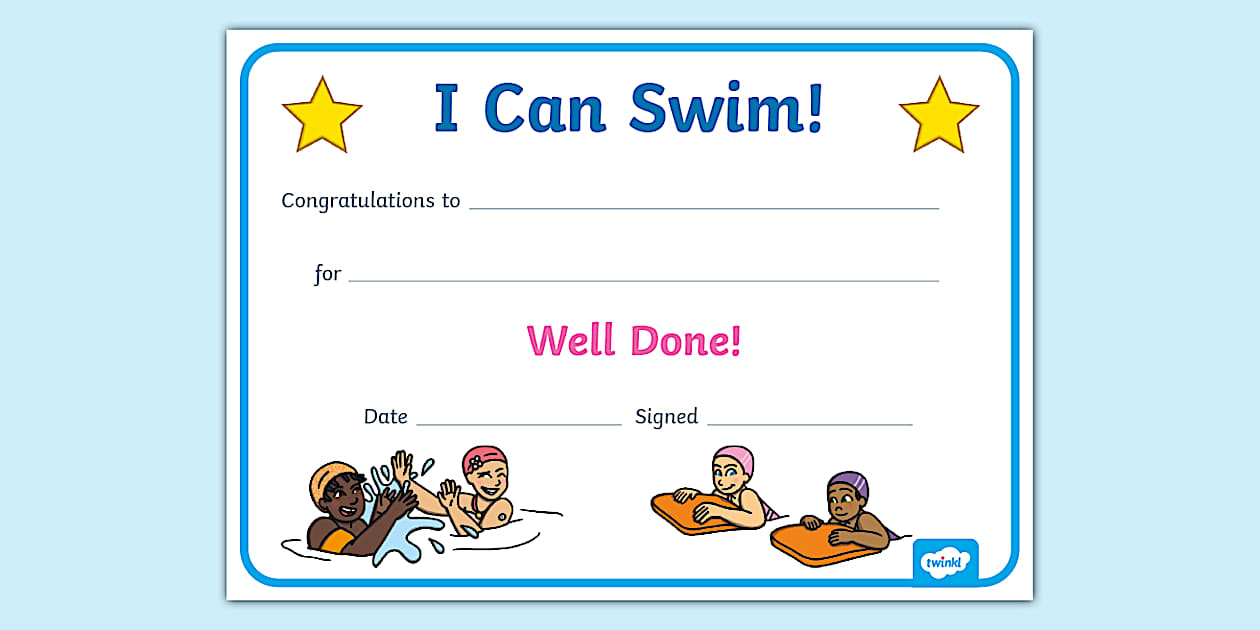 I Can Swim Certificate (teacher made) Twinkl