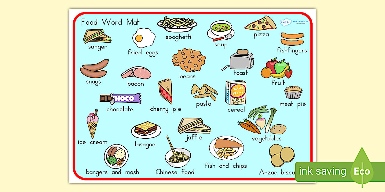 Food Word Mat (teacher made) - Twinkl