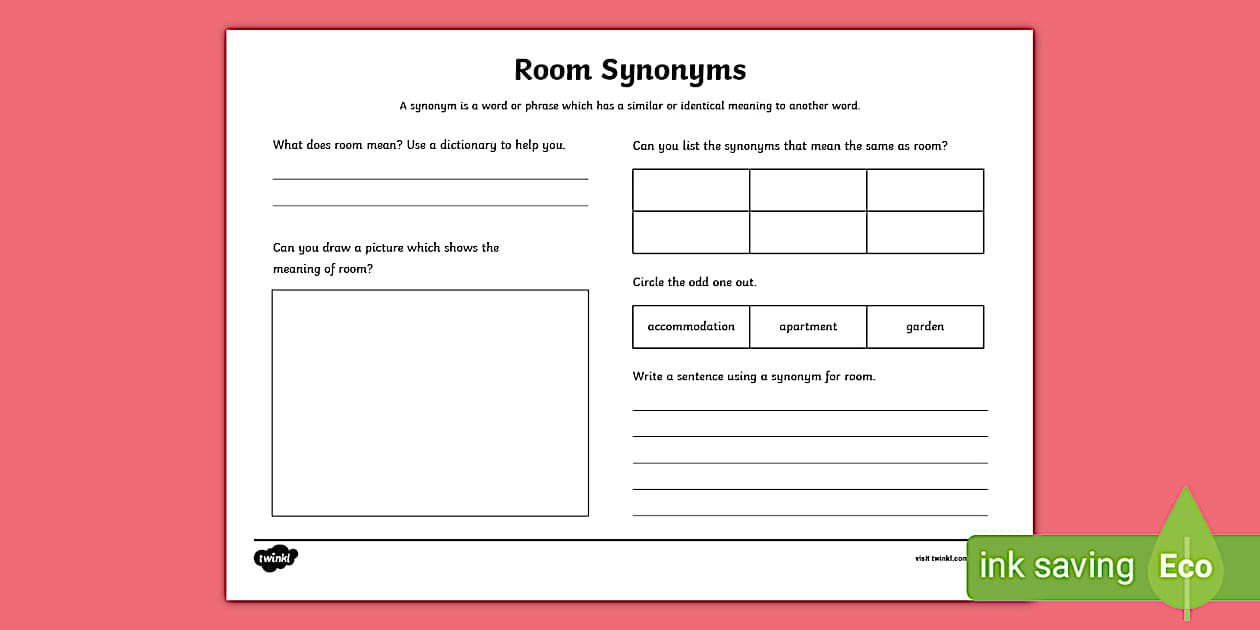 Room Synonyms Worksheet (teacher made) - Twinkl