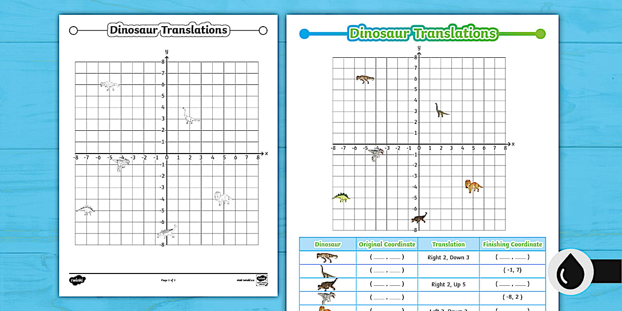 Dinosaur-Themed Translations Across Four Quadrants Activity