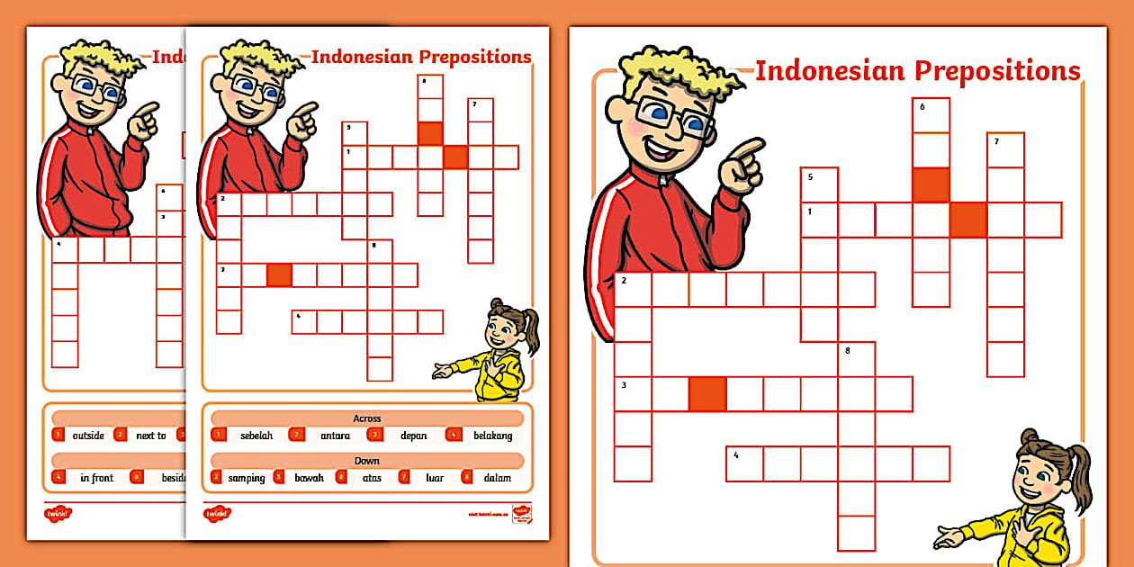 Prepositions Crossword Indonesian (teacher made) Twinkl