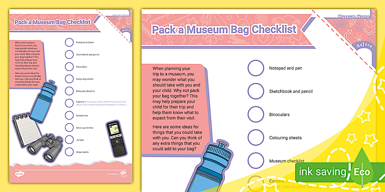 Pack a Museum Bag Checklist (teacher made) - Twinkl