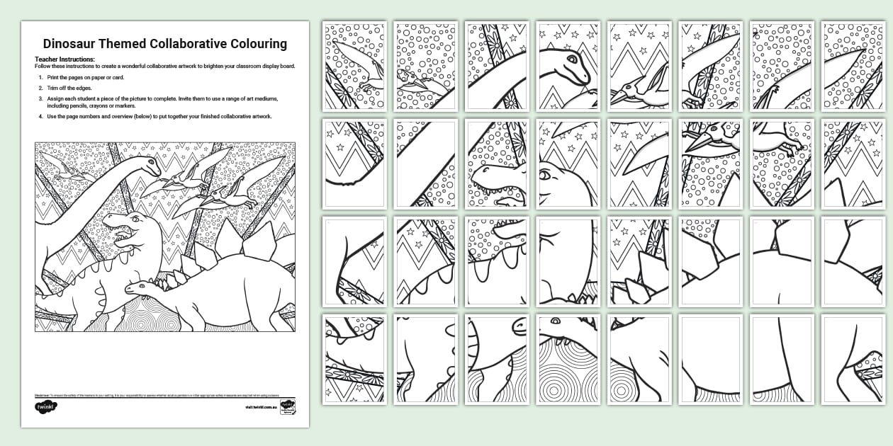 Dinosaur Themed Collaborative Colouring Fun (teacher made)