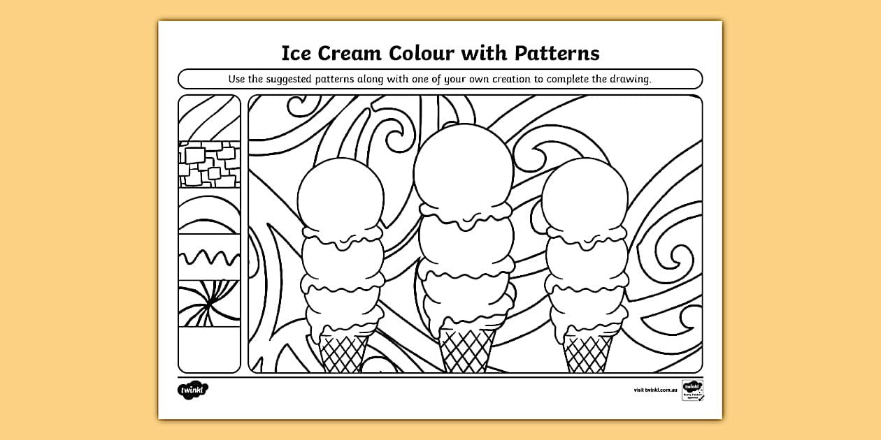  NEW Ice Cream Colouring With Patterns Activity Twinkl