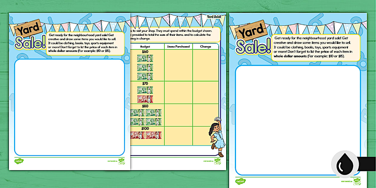 Sold Activity Yard Sale: Buy and Sell Addition and Subtraction Activity