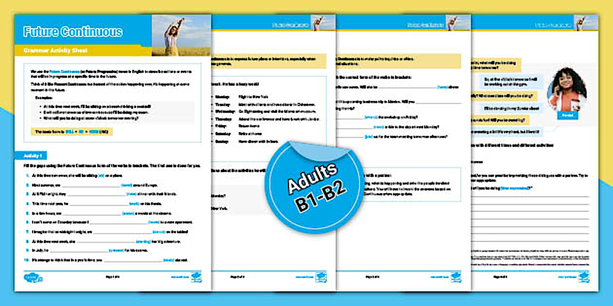 ESL Future Continuous Grammar Activity Sheet Adults B1 B2