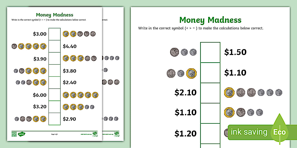 Singapore Money - Greater than and Less than