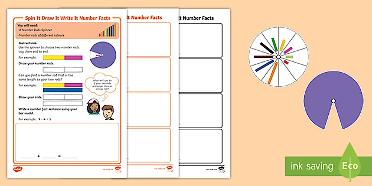KS1 Number Rods Spin It, Draw It, Write It Number Facts Worksheet