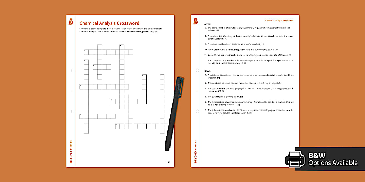 Chemical Analysis Crossword (Combined) Twinkl