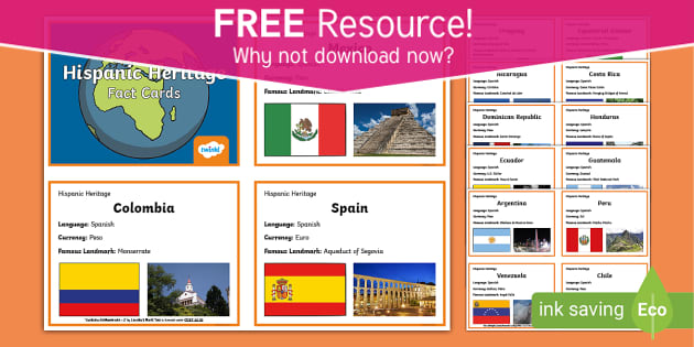 FREE Hispanic Heritage Country Fact Cards (teacher made)
