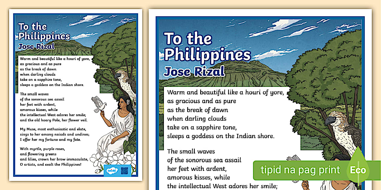 To The Philippines Poem By Jose Rizal Grade 6 Twinkl