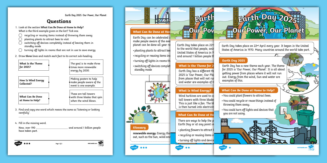 KS1 Earth Day 2025: Our Power, Our Planet Differentiated Reading ...