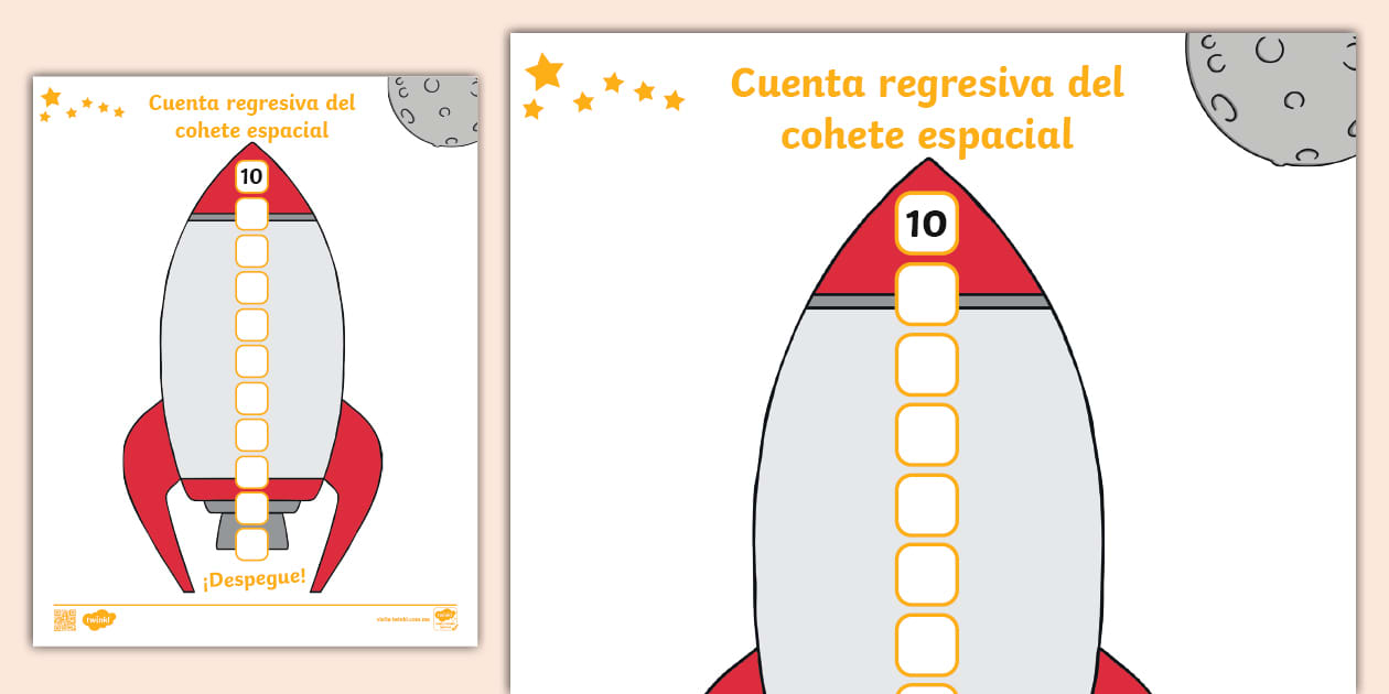 Hoja de actividad: Cuenta regresiva del cohete espacial desde 10