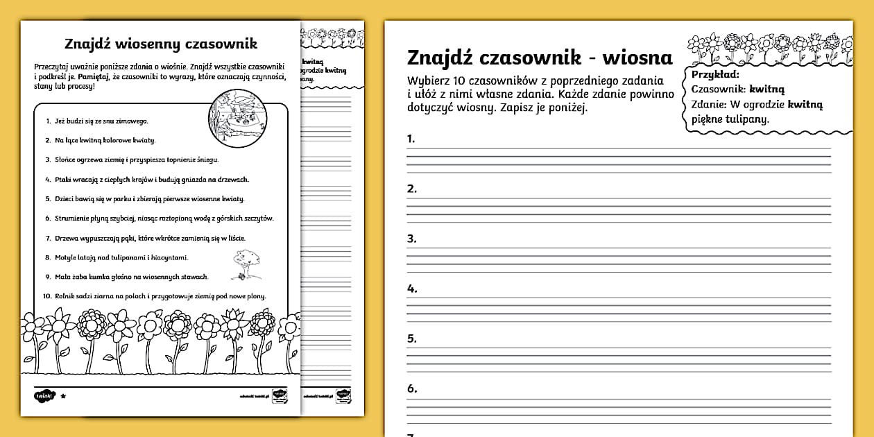 Czasownik Karty Pracy Klasa 4 Znajdź czasownik | Wiosna | Karty pracy - Twinkl