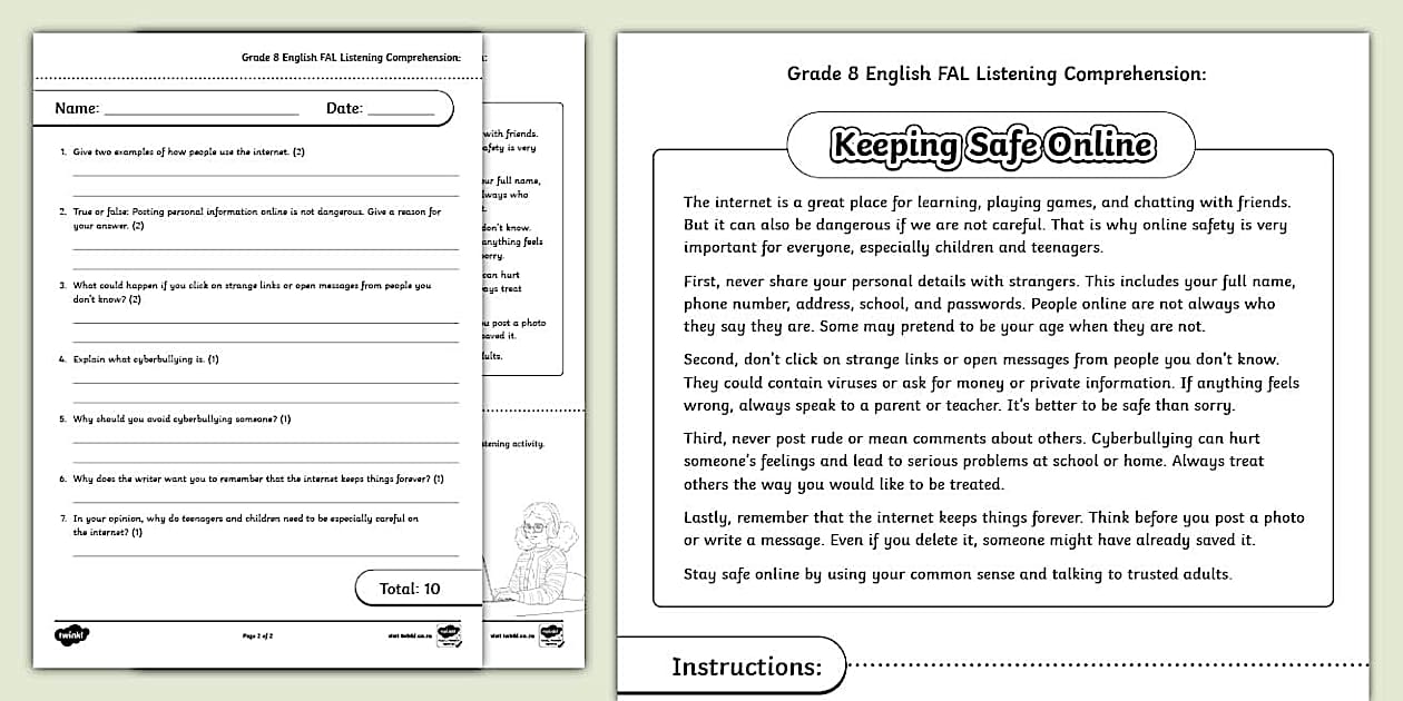 Grade 8 English FAL Listening Comprehension Keeping Safe Online Grade 8 english fal listening comprehension keeping safe online