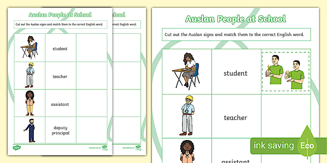 Auslan People at School Cut and Paste (teacher made)