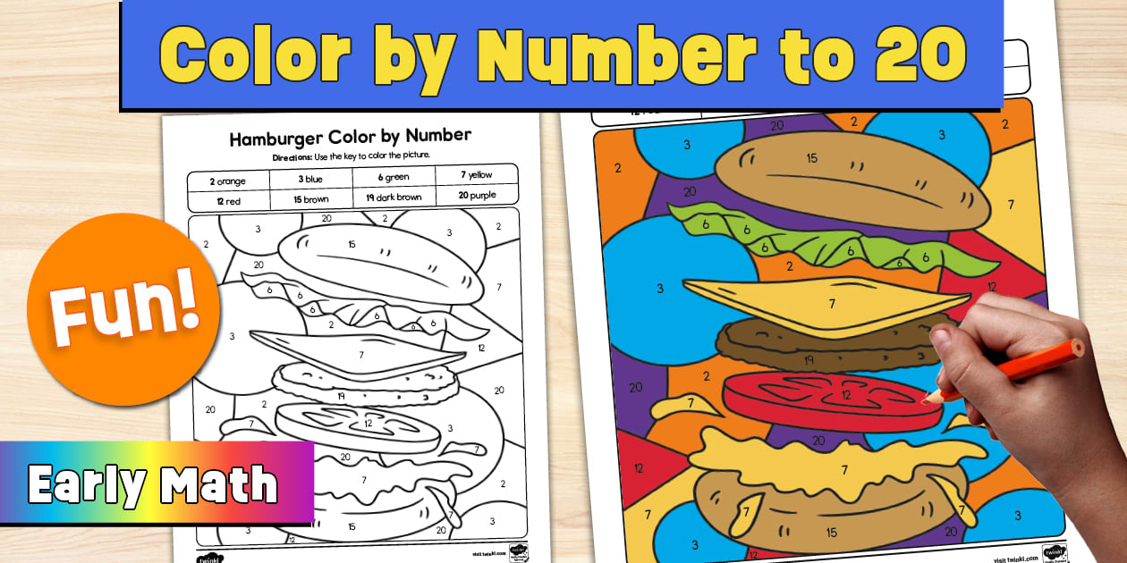 Hamburger Color by Number Worksheet (teacher made) Twinkl