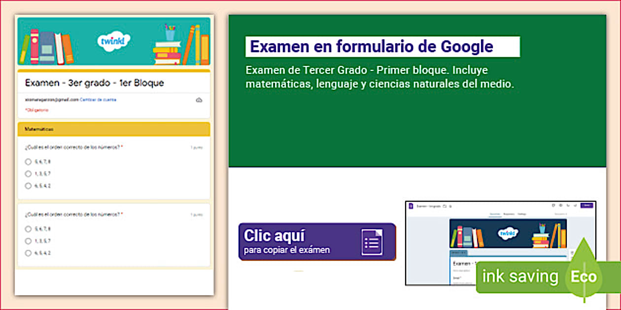 Formulario de Google: Examen de cuarto grado - bloque 1