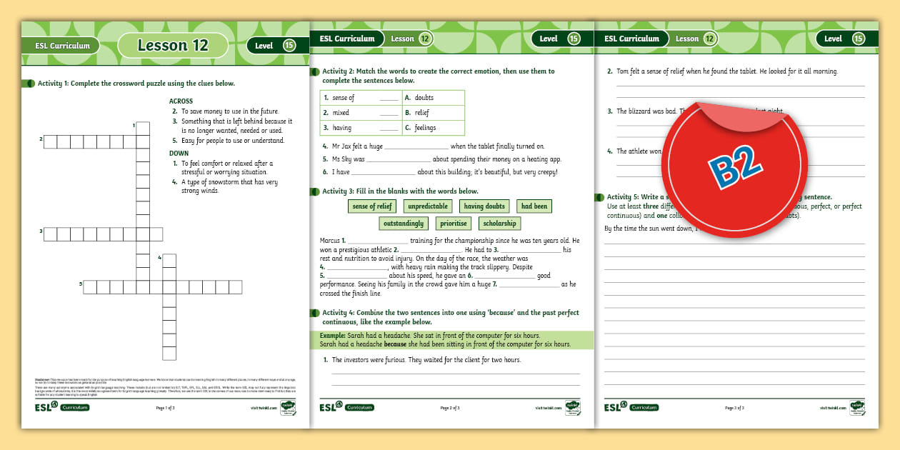 Level Curriculum Level 15 Lesson 12 Activity Sheet