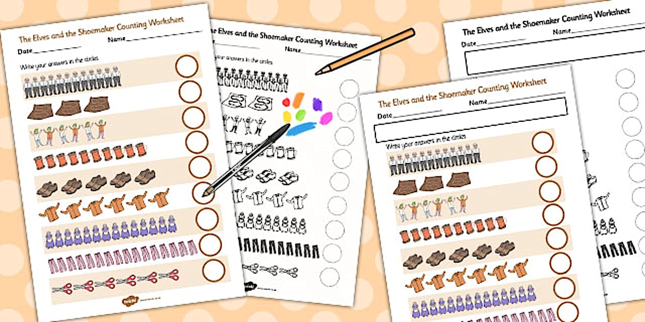 Black and White The Elves and the Shoemaker Counting Sheet