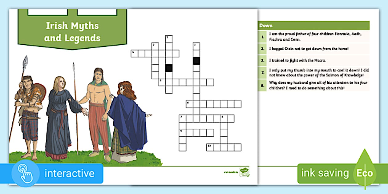 Irish Myths and Legends Clue Crossword (teacher made)