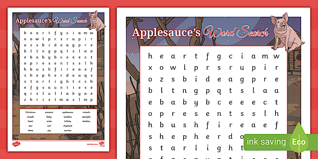 Applesauce and the Christmas Miracle Word Search - Twinkl