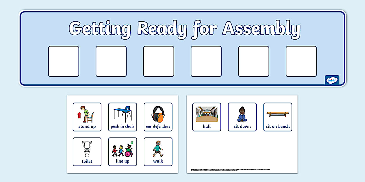 Getting Ready for Assembly Visual Sequencing Strip Twinkl