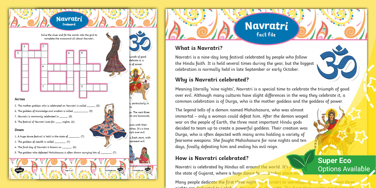 KS2 Navratri Fact File and Crossword Ages 7 11 Twinkl