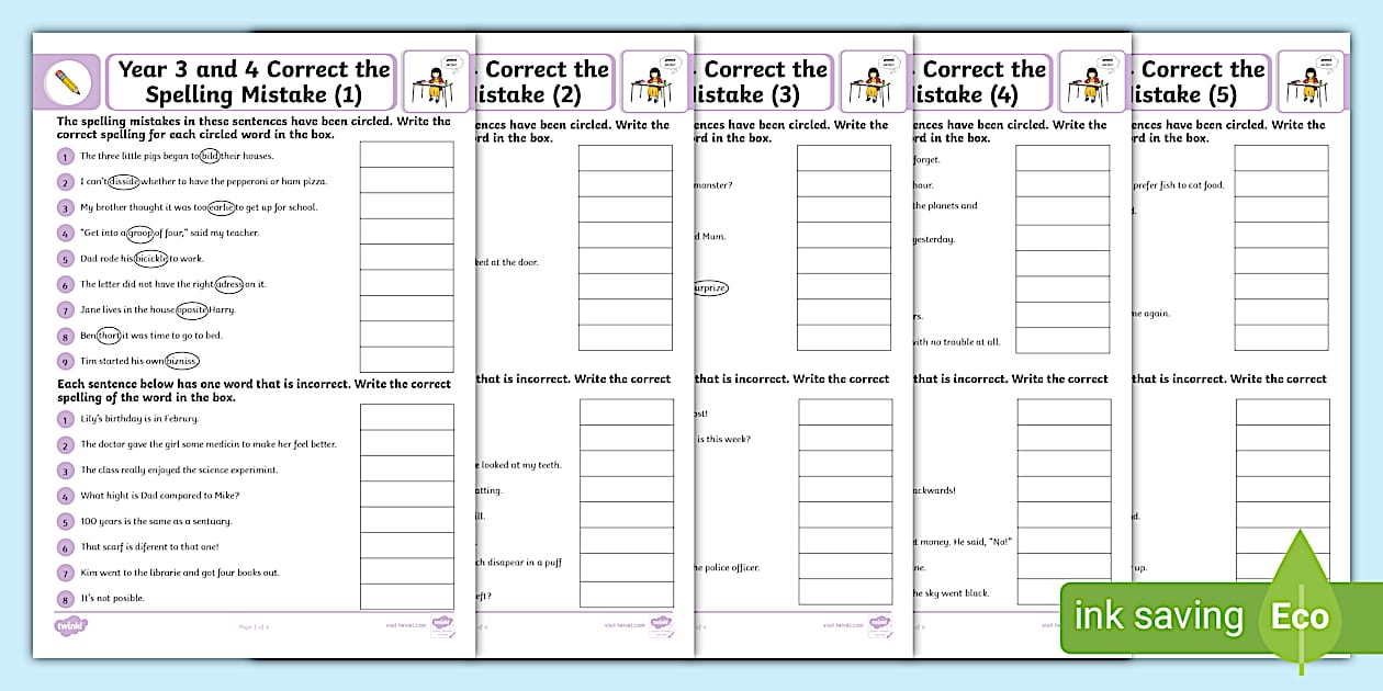 Correct The Spelling Worksheets NZ Grammar Resources