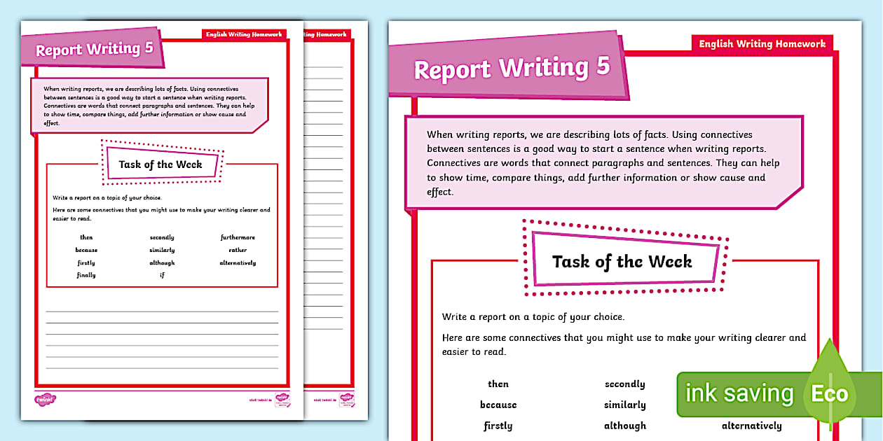 English Writing Homework Report 5 3rd/4th Class - Twinkl