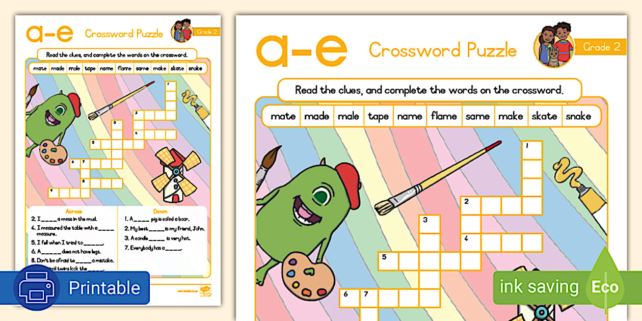 Grade 2 Crossword Puzzle a e (teacher made) Twinkl