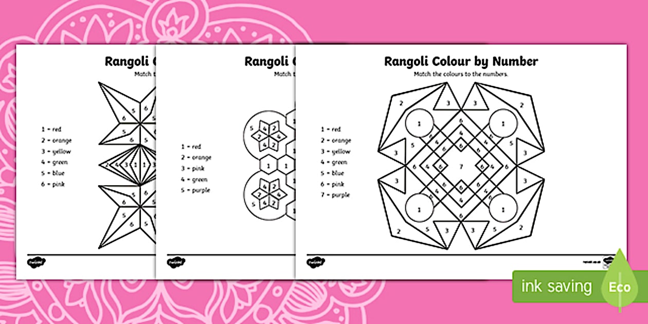 Number Rangoli Patterns Worksheet Rangoli Colour By Number Worksheet / Worksheets - Twinkl
