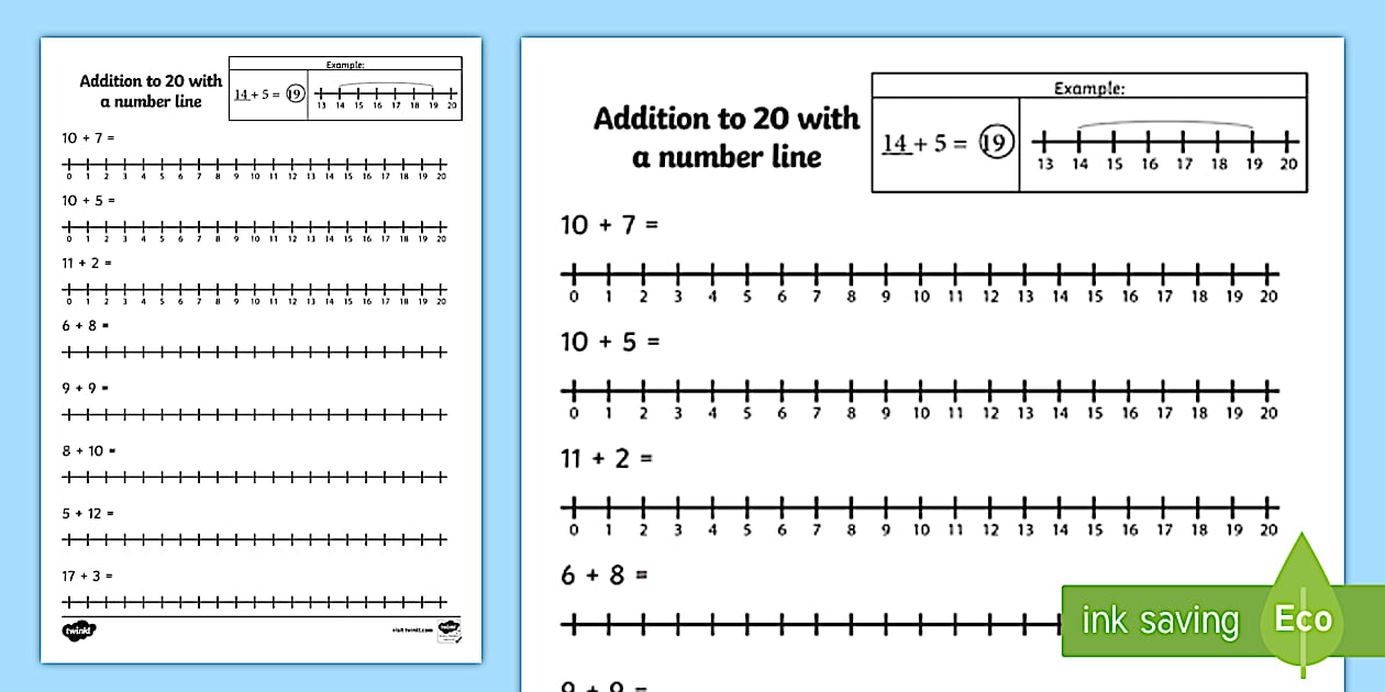 Higher Ability Addition to 20 with a Number Line Worksheet