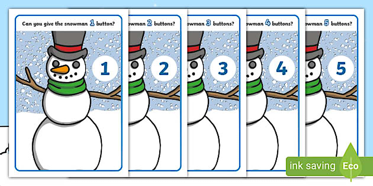 Editable Snowman Buttons Counting Modelling Dough Mats (1 to 5)