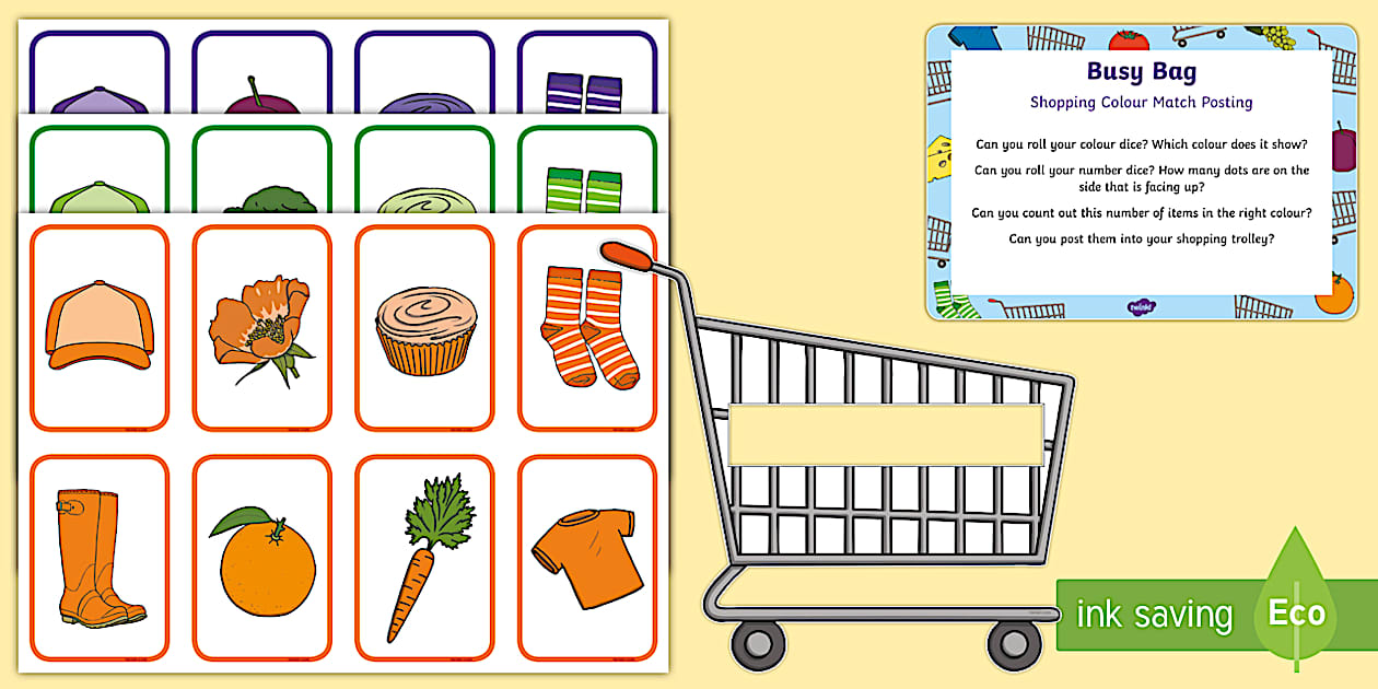 Shopping Colour Match Posting Busy Bag Prompt Card and Resource Pack
