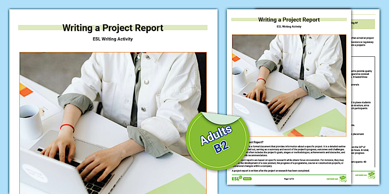 Esl writing a project report activity sheet adults b2 