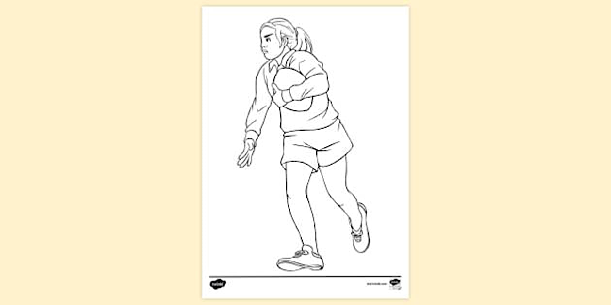 Student Playing Rugby Girl Colouring | Colouring Sheets