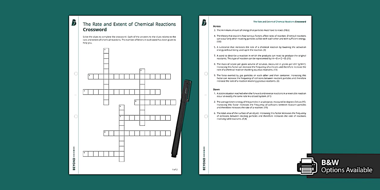 Rate of Reactions Crossword GCSE Chemistry Beyond