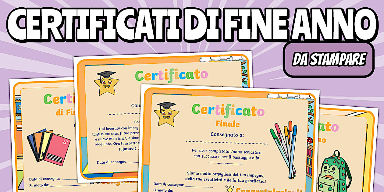 Certificati di Fine Anno da stampare