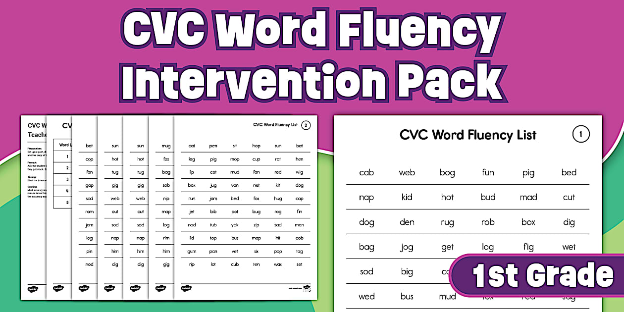 First Grade CVC Word Fluency Intervention Pack