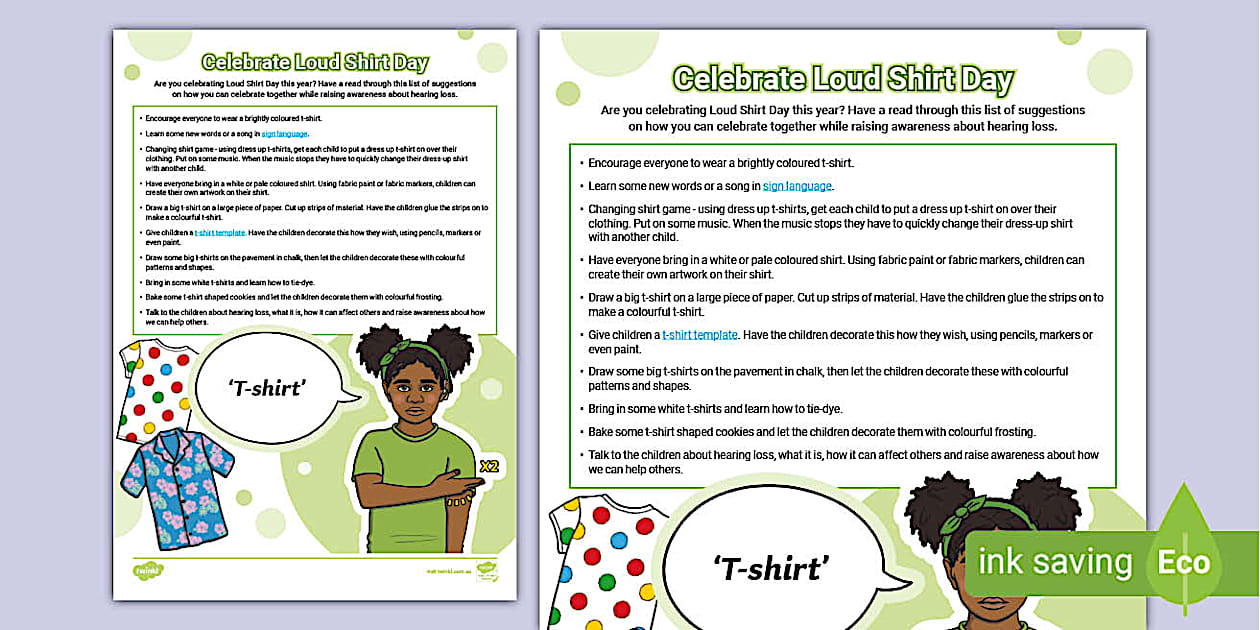 Loud Shirt Day Suggested Ideas (teacher made) Twinkl — free download